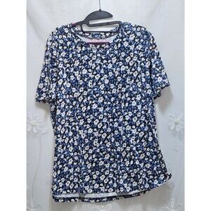 Kistore Womens XL Blue Top Floral Pleated Botanical Cottagecore Ditsy Bloom Chic